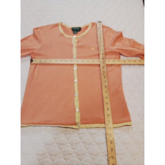 Women's Ralph Lauren Green Label Cardigan Peach Yellow Accents Size Large - Picture 12 of 13